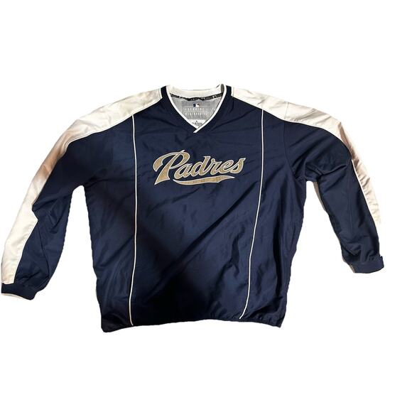 San Diego Padres Jacket Mens XL Navy MLB Baseball Pullover Cool Base Majestic - Picture 1 of 5
